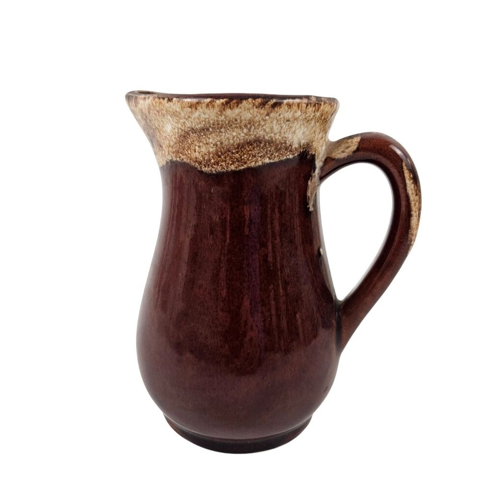 Ransbottom Vintage Brown Beige Drip Glaze Ceramic Pitcher Handle USA Studio